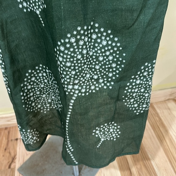 Green Flutter Sleeve Maxi Dress with Crew Neck100l%Linen - Picture 4 of 4
